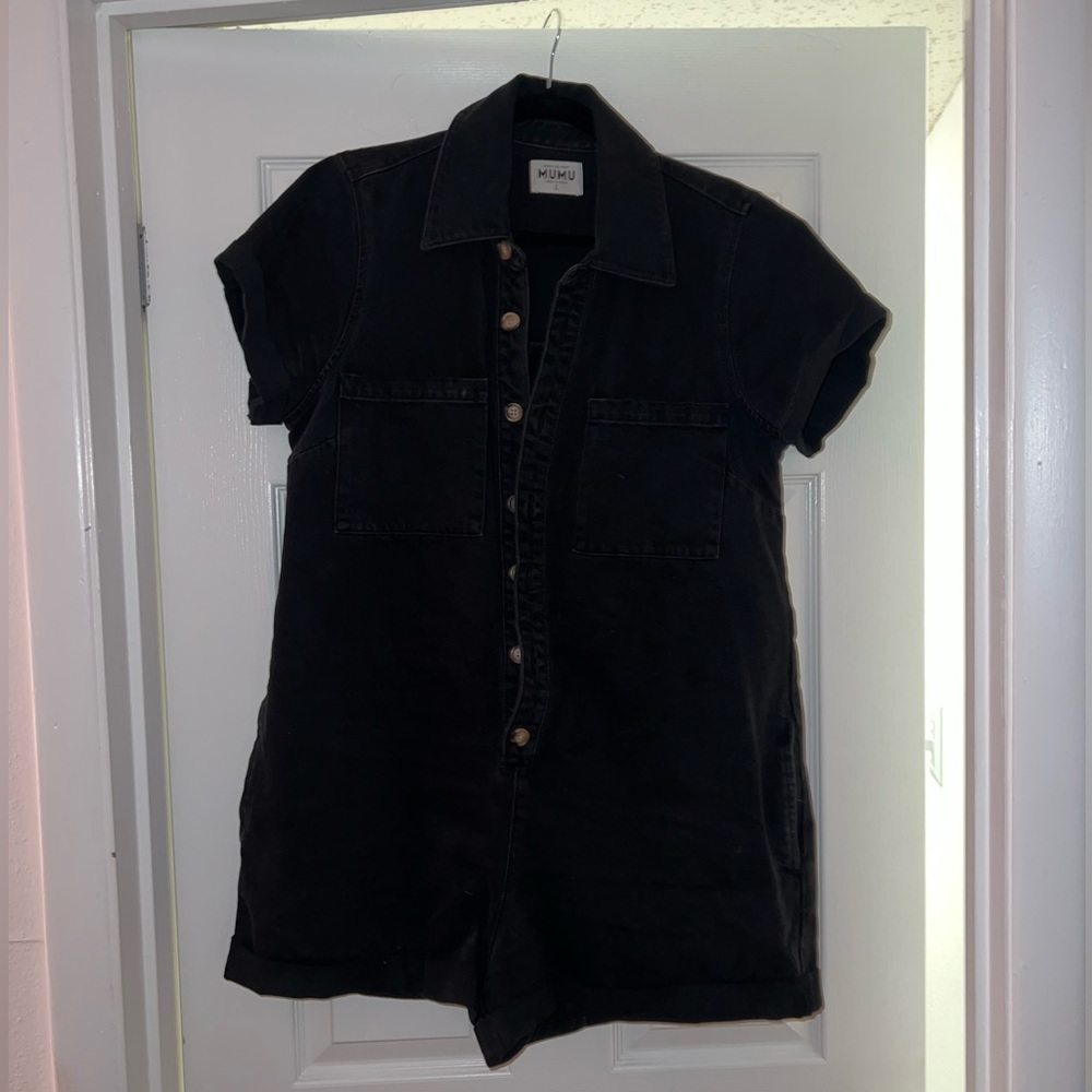 Black denim romper